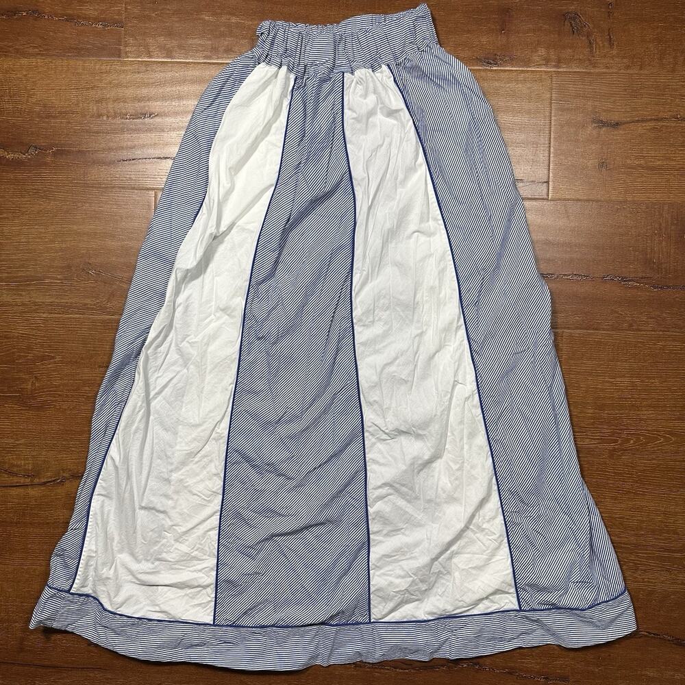 Loretta Caponi Firenze Maxi Skirt XS Blue Stripe Pockets Cotton Luxury Italy